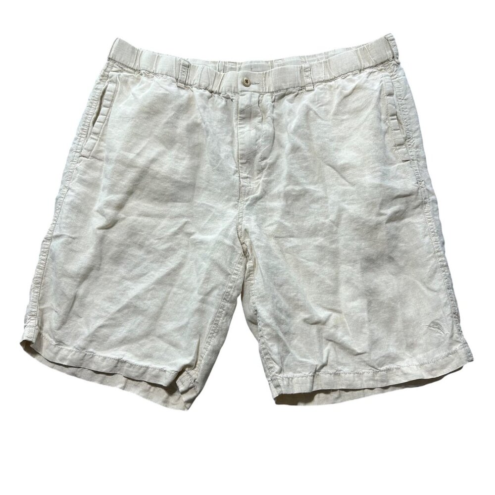 Tommy Bahama Mens 1X 100% Linen Bermuda Shorts Beige